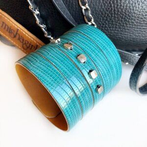 Mishagirl Wide Turquoise Leather Cuff Bracelet, Quiet Luxury, Handmade